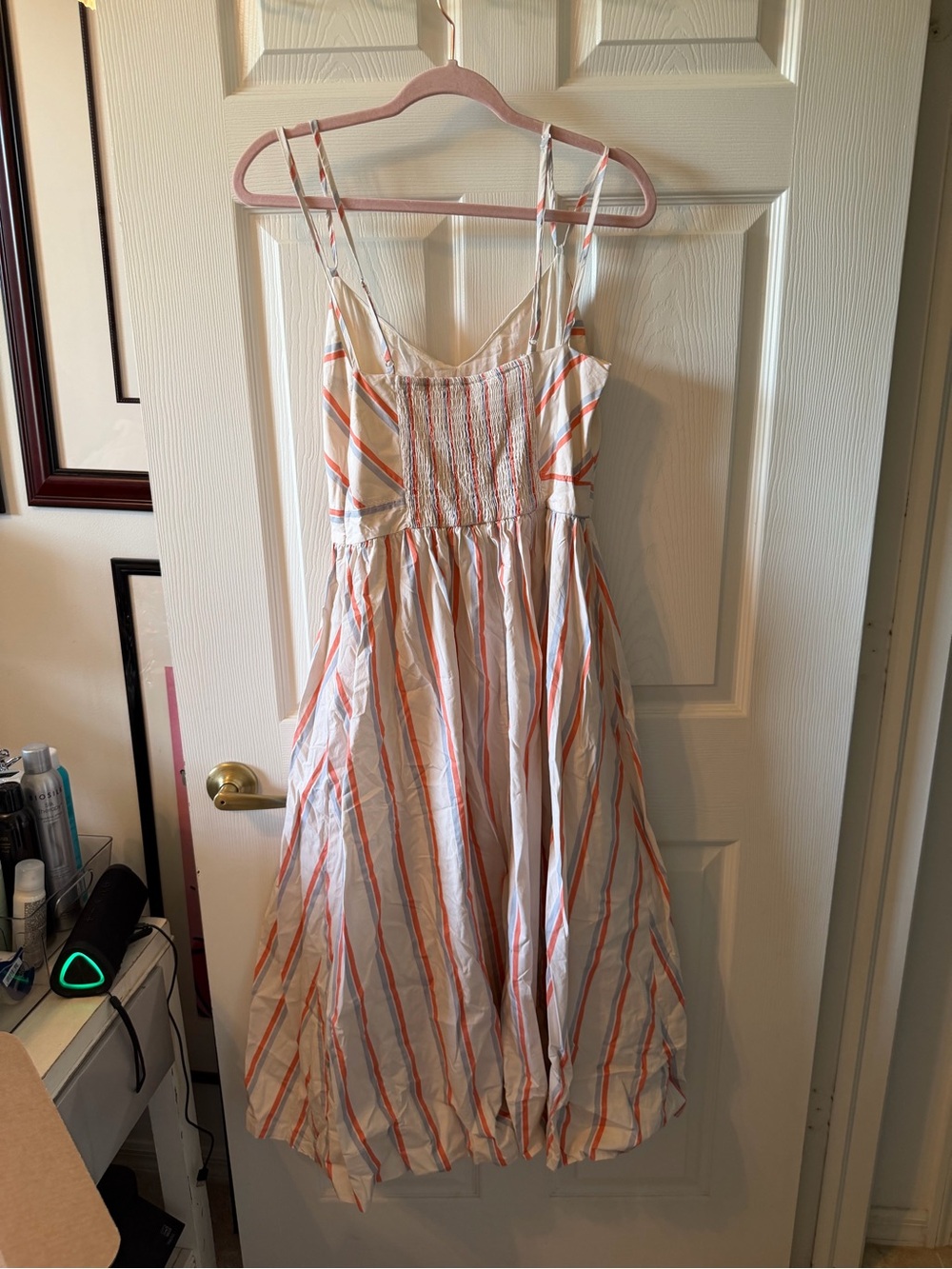 In The Beginning Striped Spaghetti Strap Sundress in White and Coral - Picture 3 of 4